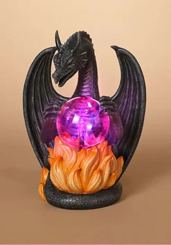 10" Dragon With Lighted Static Magic Ball Decoration