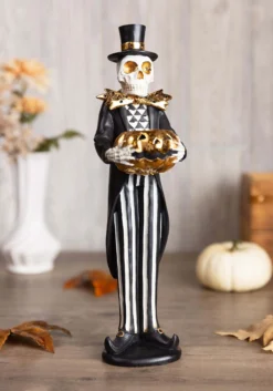 13 Inch Skeleton & Jack O' Lantern With Candle Figure