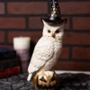14" White & Gold Owl With Witch Hat On Gold Jack-O-Lantern