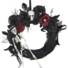 18 Inch Black Wreath With Skeleton And Flowers