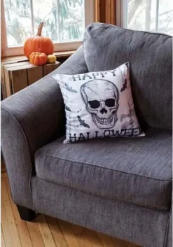 Fun World 18 Inch Happy Halloween Skull Pillow Cover -Fun Costumes Shop 18 inch happy halloween skull pillow cover alt 1