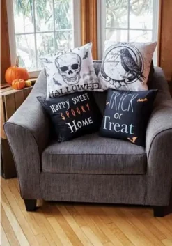 Fun World 18 Inch Happy Halloween Skull Pillow Cover -Fun Costumes Shop 18 inch happy halloween skull pillow cover alt 2