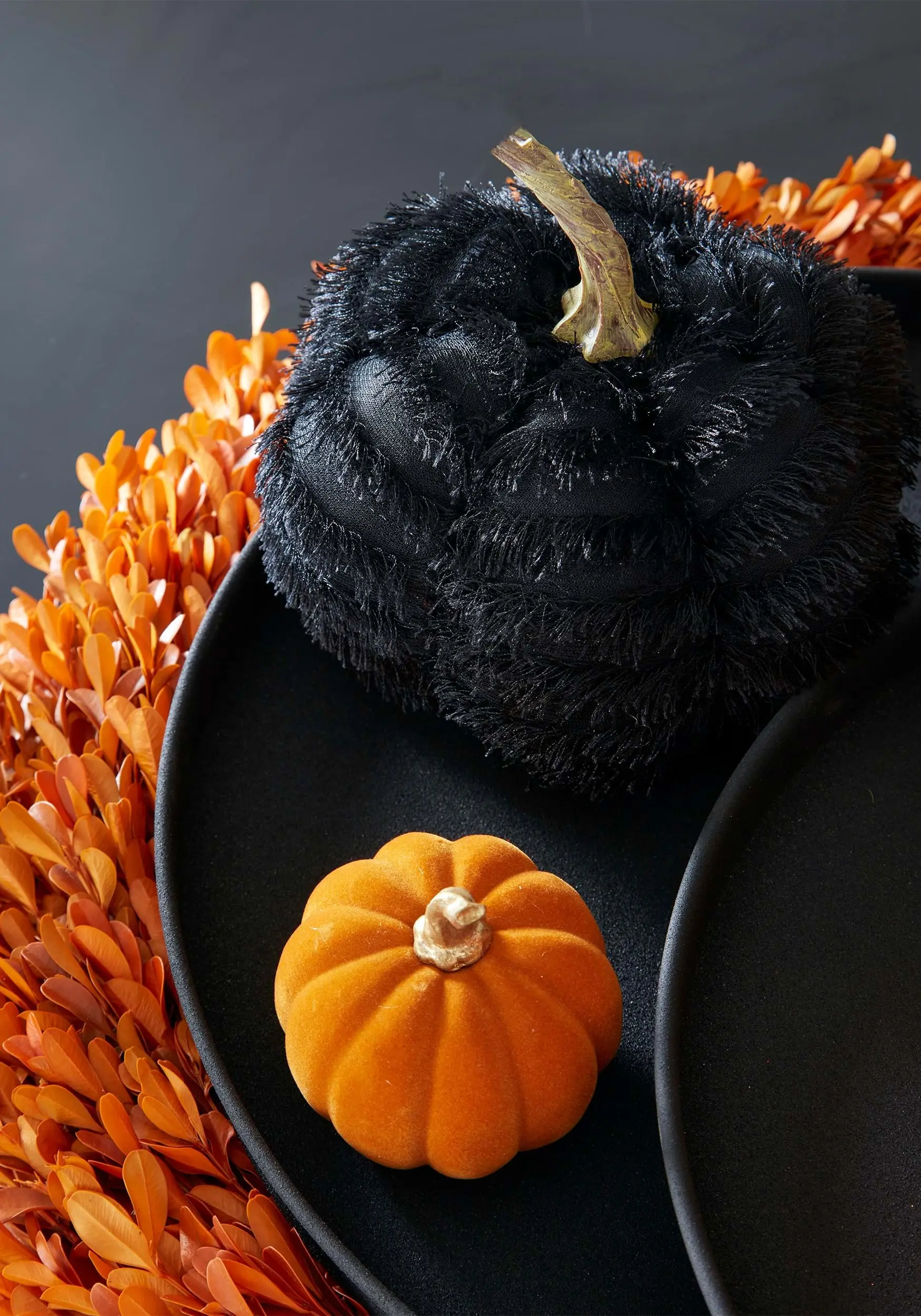 4" Black Fringe Pumpkin 2 4" Black Fringe Pumpkin - Image 2