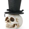 5 Inch Resin Skull With Glittery Black Top Hat
