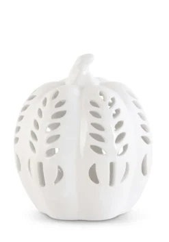 6.75 Inch White Ceramic Cutout LED Pumpkin