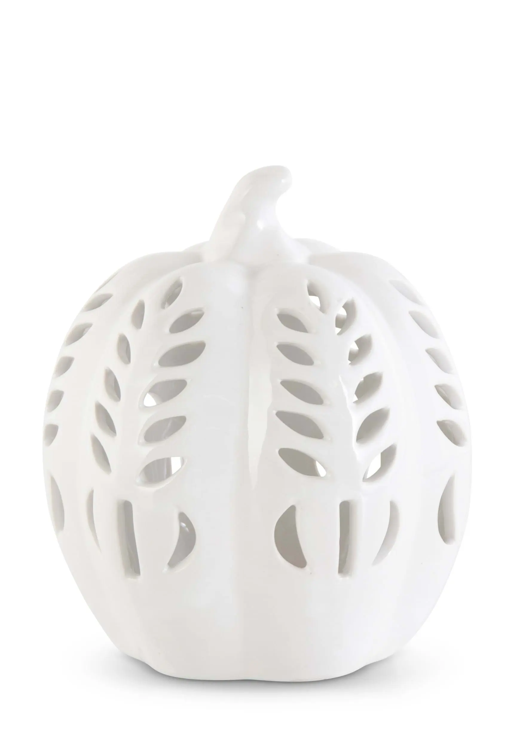 6.75 Inch White Ceramic Cutout LED Pumpkin 1 6.75 Inch White Ceramic Cutout LED Pumpkin