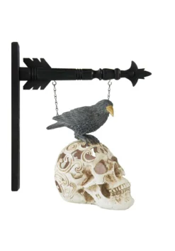 9 Inch LED Skull And Perched Crow Décor