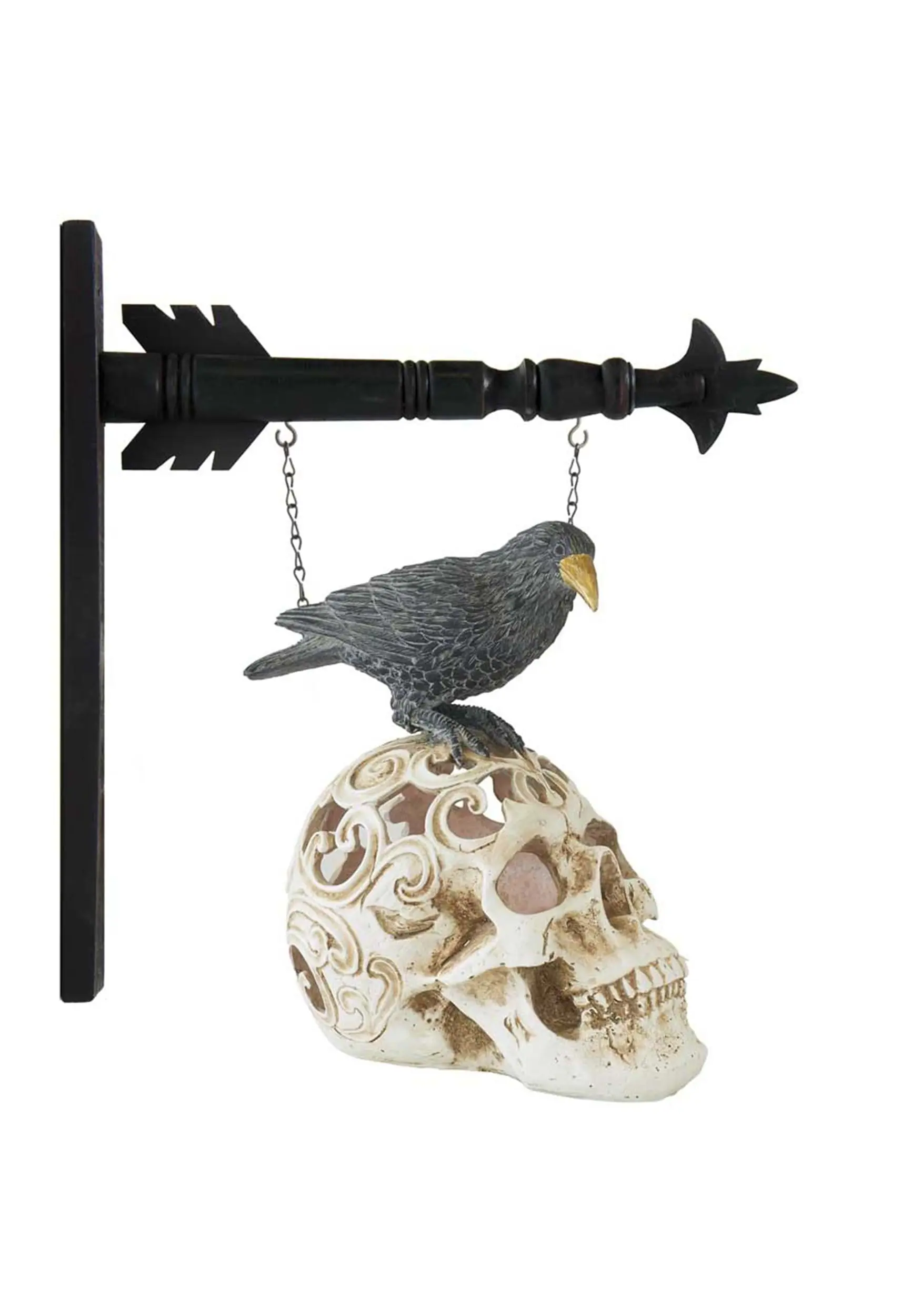 9 Inch LED Skull And Perched Crow Décor 1 9 Inch LED Skull And Perched Crow Décor