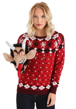 Adult 3D Krampus Head Ugly Christmas Sweater -Fun Costumes Shop adult 3d krampus head unisex ugly christmas sweater alt2