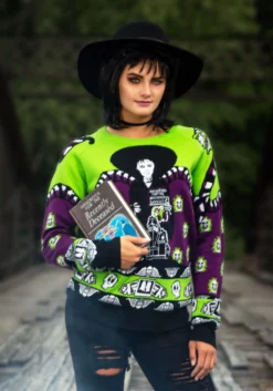 Beetlejuice Lydia Deetz Adult Halloween Sweater -Fun Costumes Shop adult beetlejuice lydia deetz ugly halloween sweater alt2