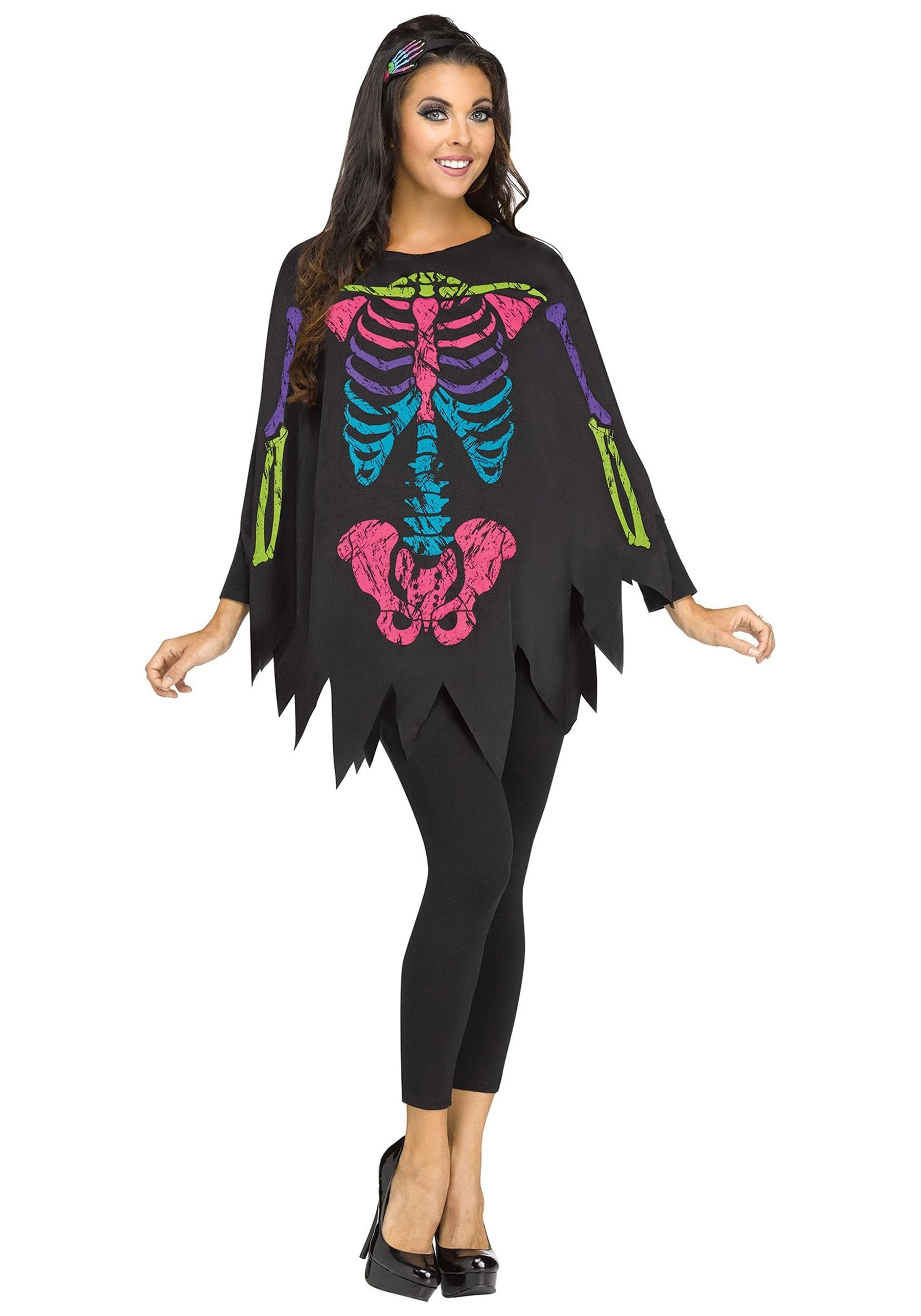 Fun World Color Bones Adult Poncho Costume 1 Fun World Color Bones Adult Poncho Costume