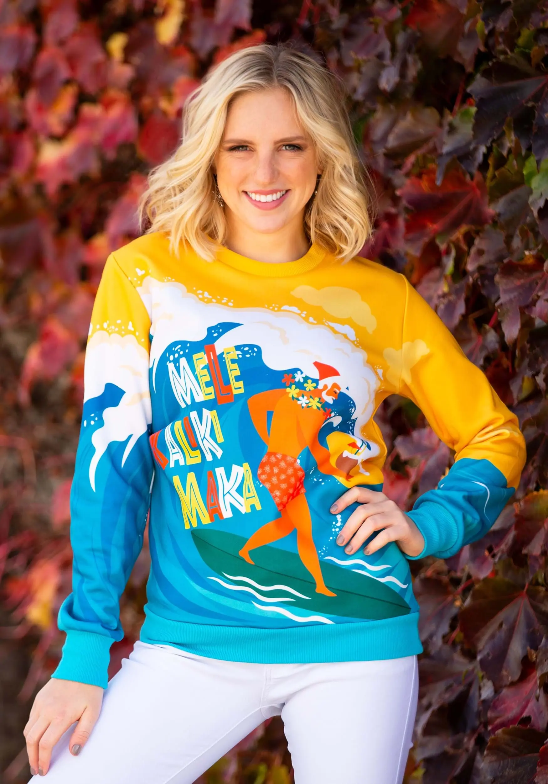 Mele Kalikimaka Surfing Santa Ugly Christmas Sweatshirt 1 Mele Kalikimaka Surfing Santa Ugly Christmas Sweatshirt