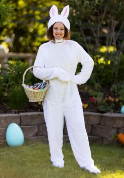 Adult White Bunny Costume 14 Adult White Bunny Costume -Fun Costumes Shop adult open face white bunny alt 2