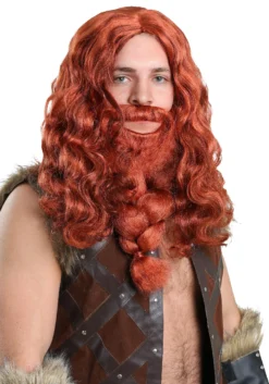 Men's Red Viking Wig And Beard Set