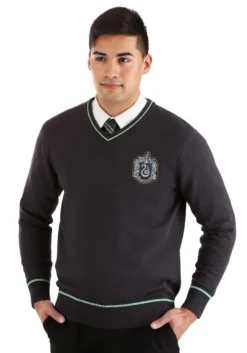 Adult Harry Potter Slytherin Uniform Sweater 9 Adult Harry Potter Slytherin Uniform Sweater -Fun Costumes Shop adult slytherin uniform harry potter sweater alt 3