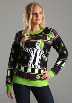 Beetlejuice It's Showtime! Halloween Sweater For Adults 13 Beetlejuice It's Showtime! Halloween Sweater For Adults -Fun Costumes Shop beetlejuice its showtime adult ugly halloween sweater alt3