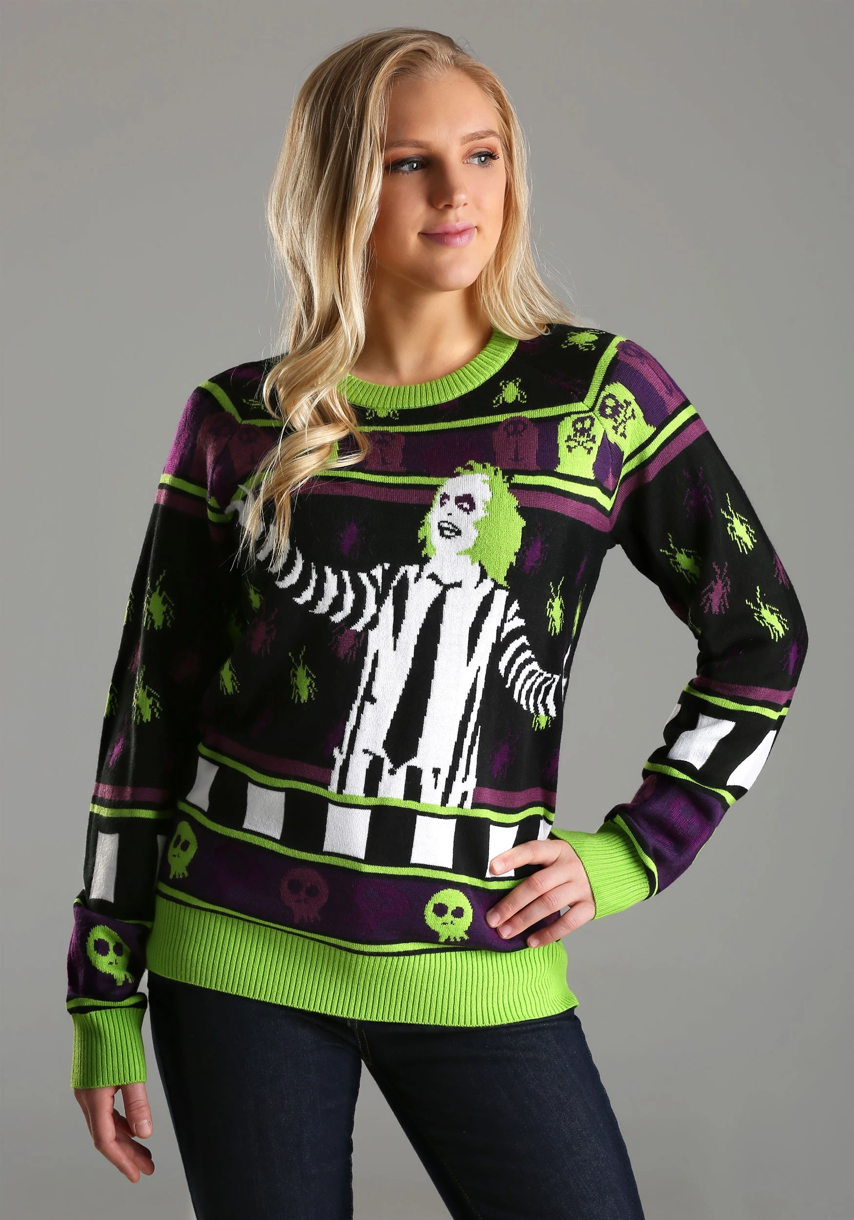 Beetlejuice It's Showtime! Halloween Sweater For Adults 4 Beetlejuice It's Showtime! Halloween Sweater For Adults - Image 4