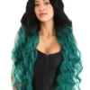 Black And Green Ombre Long Wavy Wig Accessory