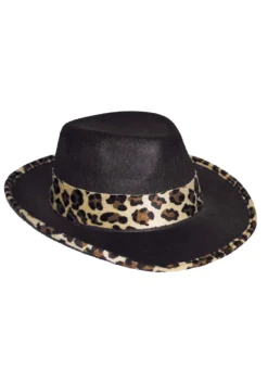 Leopard Trim Black Velvet Pimp Hat