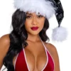 Roma Black Faux Patent Santa Hat With White Faux Fur Trim