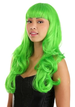 Bright Green Full Wavy Wig For Women -Fun Costumes Shop bright green full wavy wig alt 2