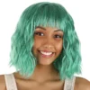 Bright Teal Wavy Wig For Women