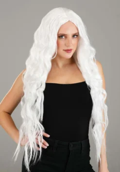 Long Bright White Wavy Wig -Fun Costumes Shop bright white long wavy wig alt 3