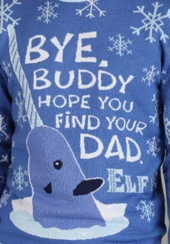 Adult Bye Buddy Narwall Blue Ugly Christmas Sweater -Fun Costumes Shop bye buddy narwall blue ugly christmas adult sweater alt 2