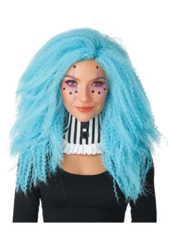 Crimped 'n Kooky Blue Wig For Adults