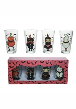 Set Of 4 Vintage Halloween 16oz Glass Tumblers