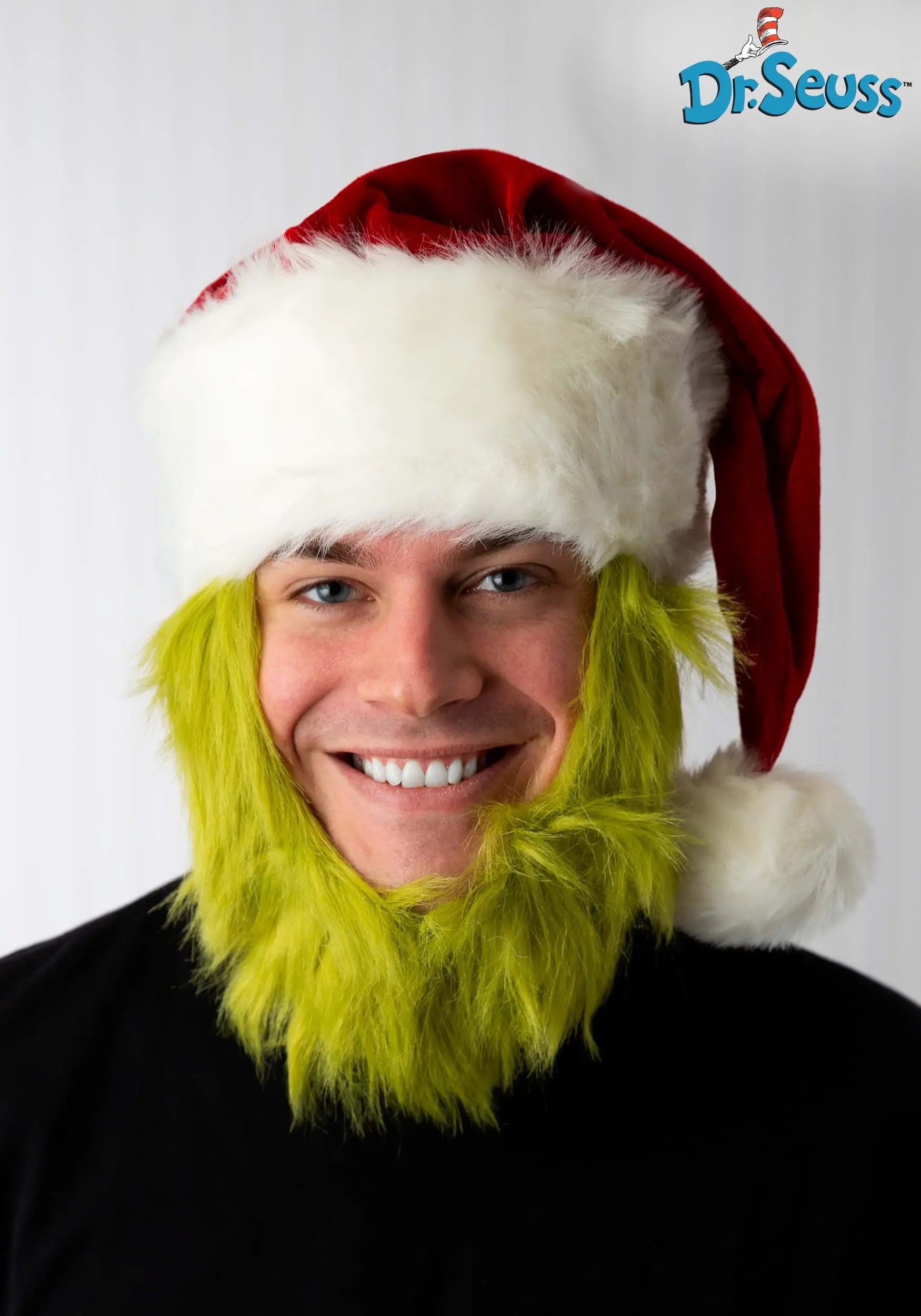 Grinch Costume Hat With Fur Beard 1 Grinch Costume Hat With Fur Beard