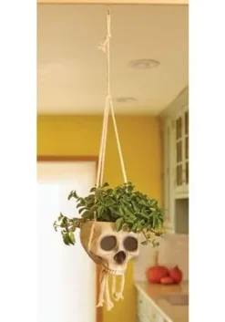 Fun World Hanging Bone Color Skull Planter