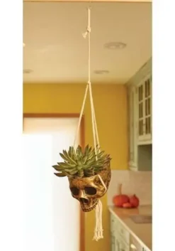 Fun World Hanging Gold Color Skull Planter