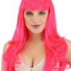 Hot Pink Long Wavy Wig For Women