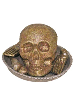 Light Up Gold Glitter Skull And Bones On A Plate Decoration