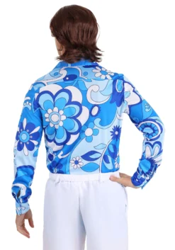 Mens Blue Flower Disco Shirt -Fun Costumes Shop mens blue flower disco shirt 1