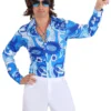 Mens Blue Flower Disco Shirt