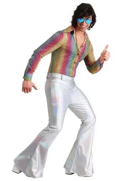 Men's Rainbow Sparkle Disco Shirt -Fun Costumes Shop mens rainbow sparkle disco shirt alt1