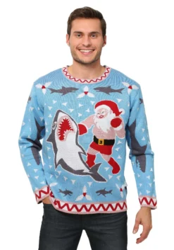 Men's Santa Vs Shark Ugly Christmas Costume Sweater -Fun Costumes Shop mens santa vs shark christmas sweater alt 3