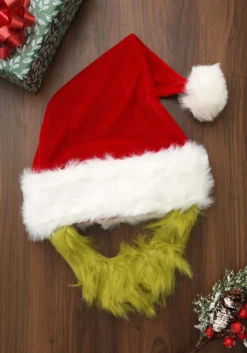 Grinch Costume Hat With Fur Beard 9 Grinch Costume Hat With Fur Beard -Fun Costumes Shop mister grinch hat with fur beard alt 4