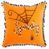 12 Inch Orange Halloween Pillow With Black And White Embroidery