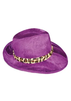 Purple Velvet Leopard Costume Pimp Hat