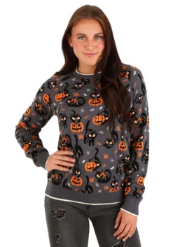 Adult Quirky Kitty Halloween Sweater -Fun Costumes Shop quirky kitty halloween sweater for adults alt5