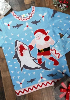Men's Santa Vs Shark Ugly Christmas Costume Sweater