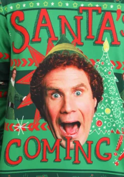 Santa's Coming Elf Adult Ugly Christmas Sweatshirt 18 Santa's Coming Elf Adult Ugly Christmas Sweatshirt -Fun Costumes Shop santas coming elf ugly christmas sweatshirt alt 1