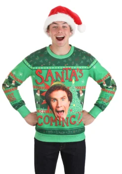 Santa's Coming Elf Adult Ugly Christmas Sweatshirt 16 Santa's Coming Elf Adult Ugly Christmas Sweatshirt -Fun Costumes Shop santas coming elf ugly christmas sweatshirt alt 6