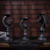 Set Of 3 Halloween Matte Black Candleholders