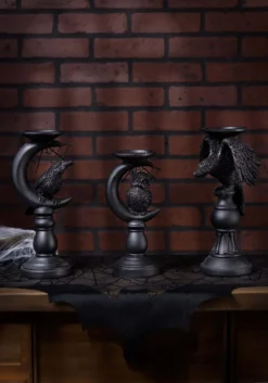 Set Of 3 Halloween Matte Black Candleholders