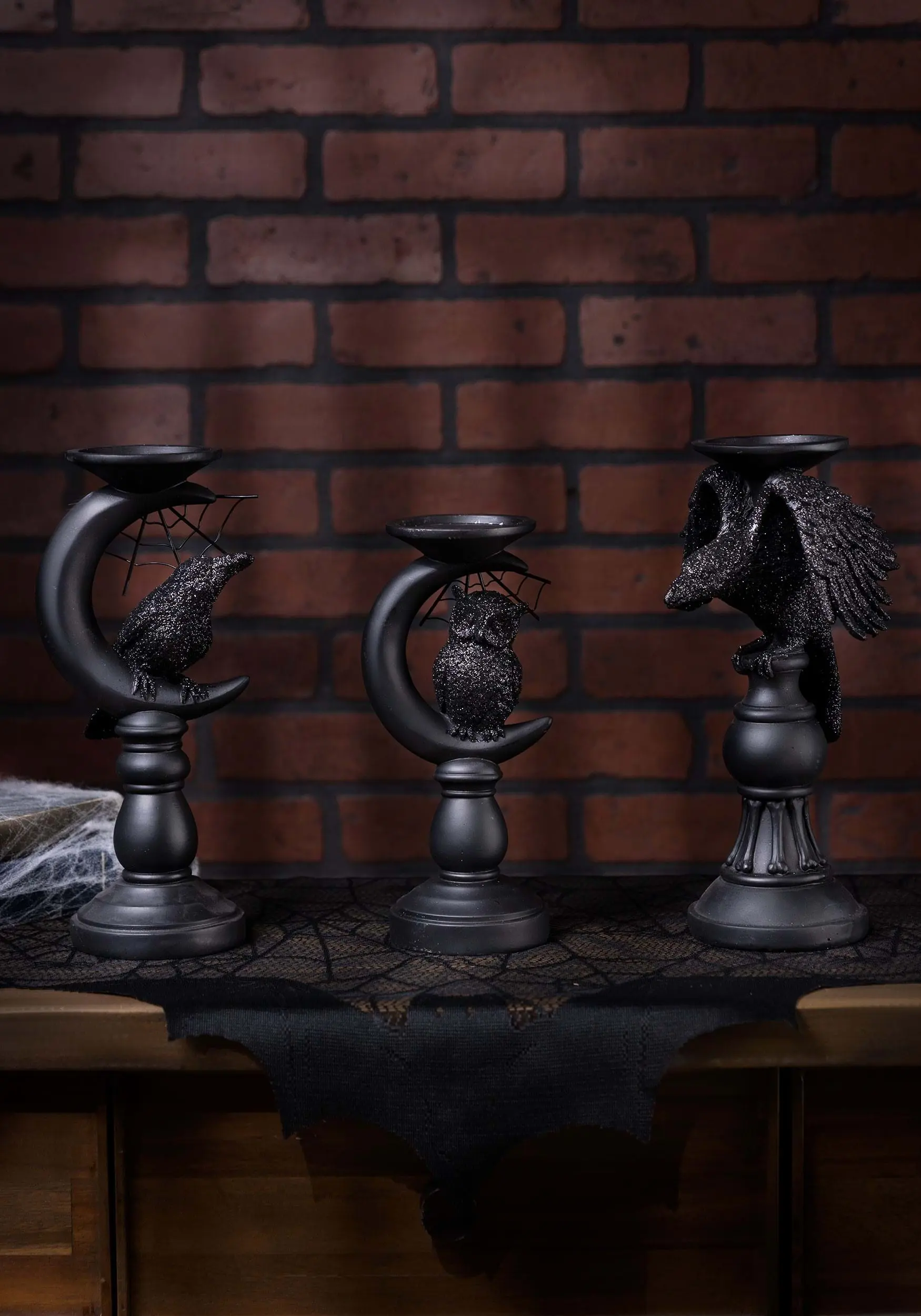 Set Of 3 Halloween Matte Black Candleholders 1 Set Of 3 Halloween Matte Black Candleholders