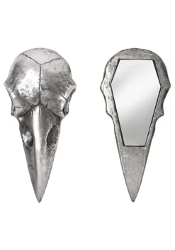 Raven Skull Silver Hand Mirror -Fun Costumes Shop silver raven skull hand mirror alt 2